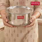 Stainless Steel Tope Patila With Lid Flat Bottom Boiling Vessels Bhagona Dekchi, 22.5 cm, 2900 ml