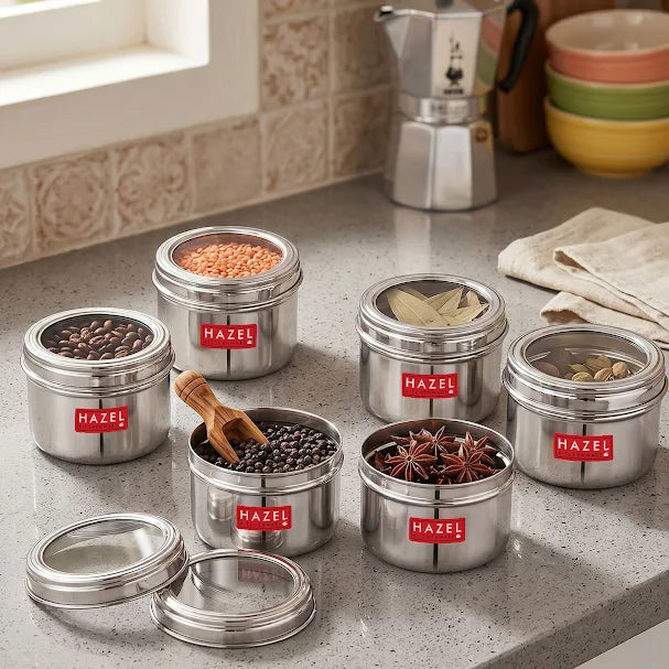 Stainless Steel Airtight Masala, Spice Container Set for Kitchen Storage