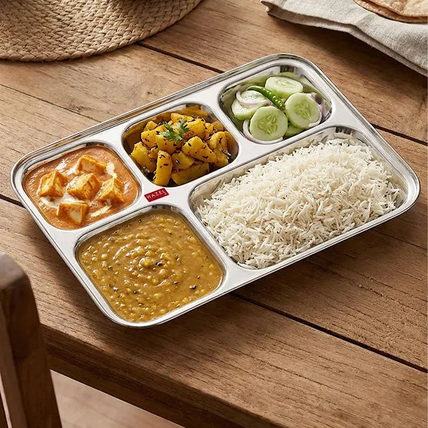 Rectangle Stainless Steel 5 Compartment Mess Plate